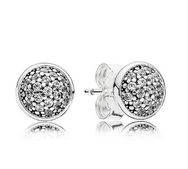 

genuine 925 silver diamond stud earrings round earrings zd luxury designer pandora style with original box, Golden;silver