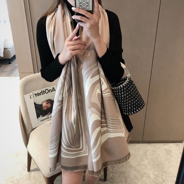 

2020 new horsehead pattern warm shawl ab two-sided exquisite jacquard fashion suit size 180-65cm, Blue;gray