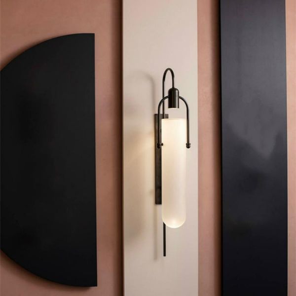 

american post modern iron frosted glass wall lamp bedroom besiege lamp aisle stair case living room led light fixture home decor