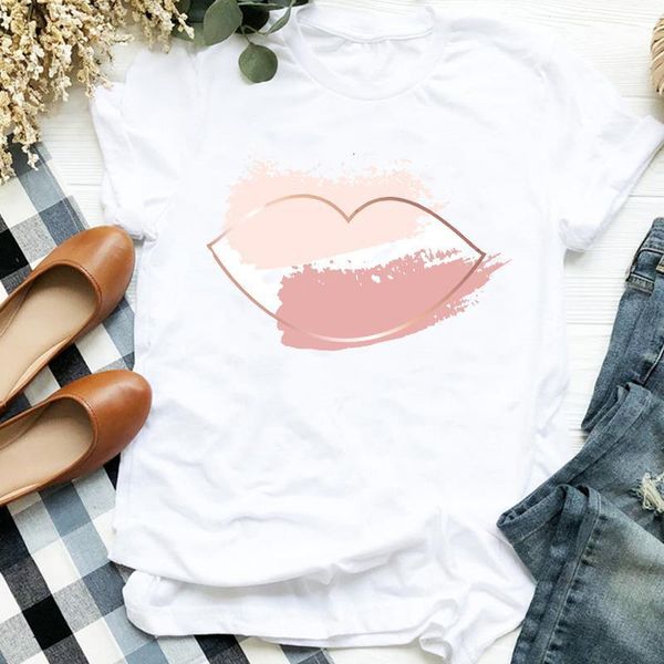 

women lady cute lip watercolor love aesthetic clothing print shirt t tee for womens clothes tshirt female graphic t-shirt, White