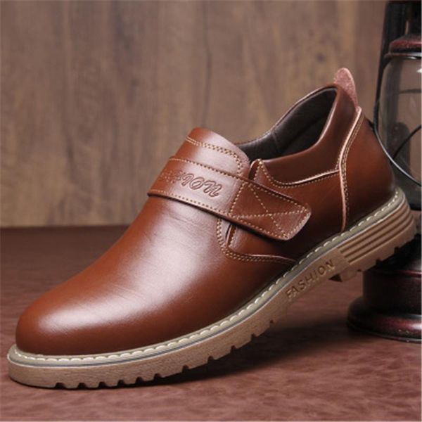 

genuine leather casual men shoes fashion flats round toe comfortable office shoes male dress black brown plus size 38-44