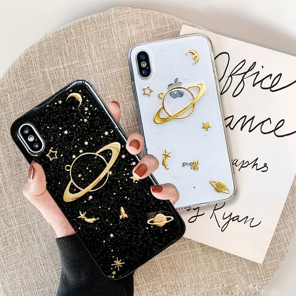 

11 pro x xr xs max case planet saturn creative soft epoxy glitter for iphone 6 7 8 plus mobile phone back cover coque