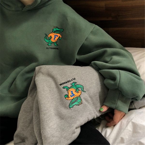 

hqa6k ulzzang плюшевые пальто мода 2020 новый корейский bf свободный harajuku зимний ветер пальто свитер динозавр свитер для мужчин и женщин, Black