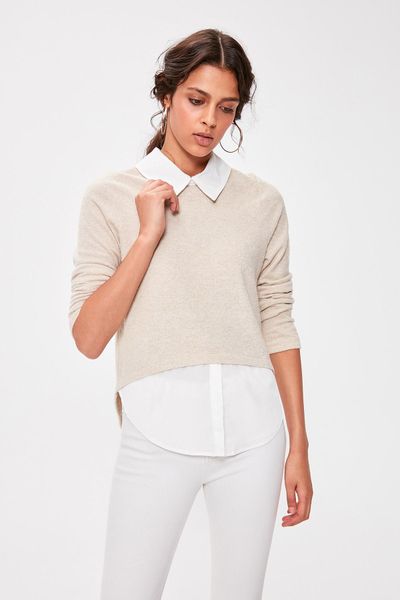 

trendyol camel shirt collar knitted blouse t200321, White