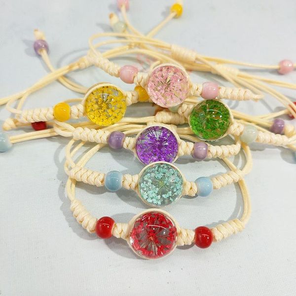 

charm bracelets dried flower transparent women pressed bracelet adjustable gypsophila jewelry, Golden;silver