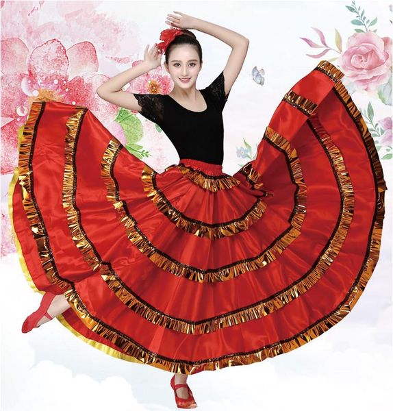 

stage wear est discount spanish bullfight belly dance dress skirt long flamenco skirts red with black dresses for woman, Black;red