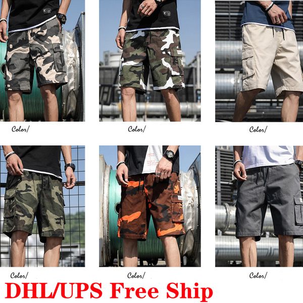 

dhl mens summer cotton breathable shorts fashion cargo street hip hop short pants knee length casual male clothing, White;black