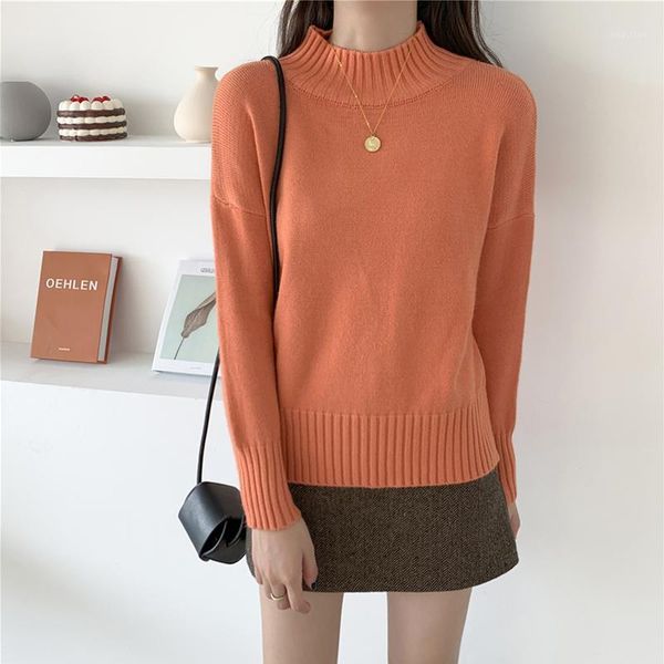 

women high collar solid color sweater autumn winter long sleeve loose pullover sweater women casual wild bottoming knit1, White;black