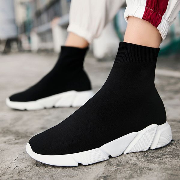 

women's spring autumn socks fashion breathable high-lady sneakers casual big size shoes woman 34-46 1020, Black;white