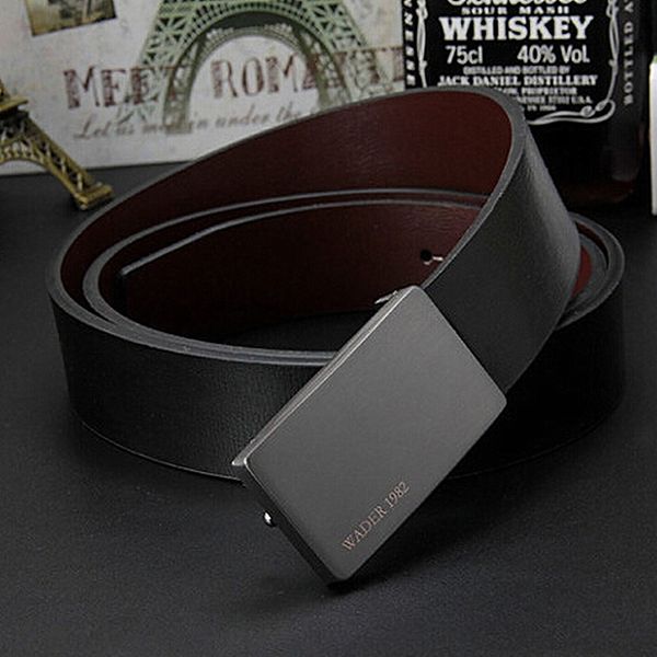 

men's genuine leather belt male cowskin belt formal suit trousers belt cowhide smooth buckle metal starp gift for men belts 201109, Black;brown