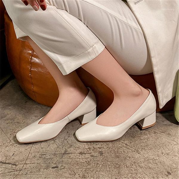 

pxelena celebrity women genuine leather pumps plus size 34-43 chunky block med heels slip on loafers lady shoes square toe 20201, Black