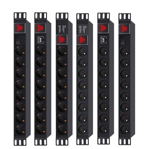 PDU Power Strip Distribuição Unidade de Alimentação Cabo Plug Gabinete 8 Way CA Alemão / Francês Soquete Sobrecarga Aproproof À prova de ruptura UE 2M Cabo