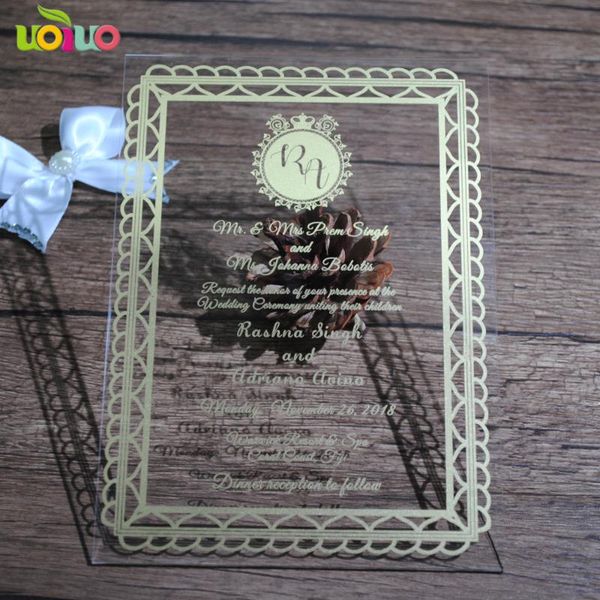 

uoiuo wedding invitation card popular lace design wedding favor gold and white words printing personalize cards
