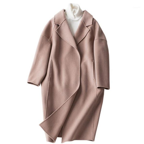 

double-sided cashmere coat women's 100% wool overcoats 2020 new winter female long outerwear loose trendy lady coat1, Black