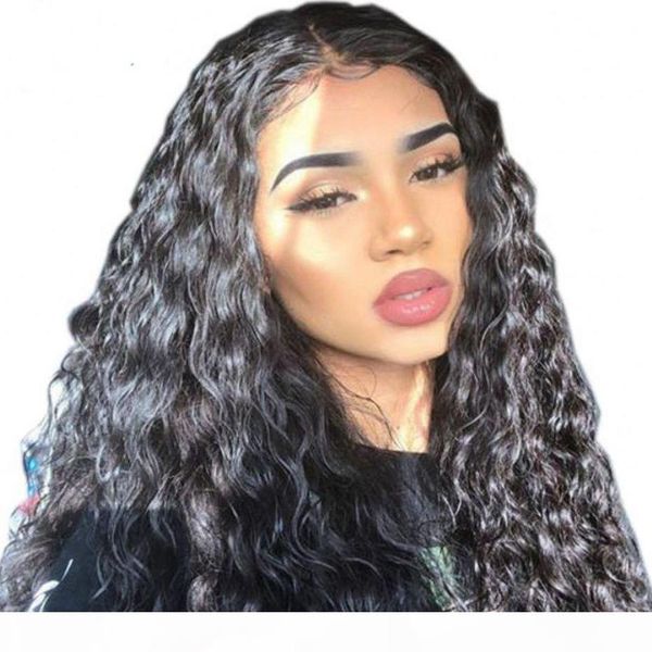 

brazilian human hair lace front wig with baby hair water wave glueless full lace wig for black women 6-26 inches, Black;brown