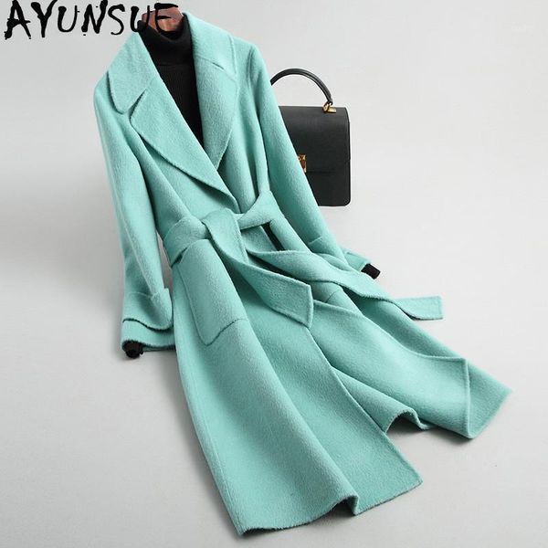 

ayunsue real wool coat female alpaca jacket winter jacket women double side woolen coats and jackets women korean long my1, Black