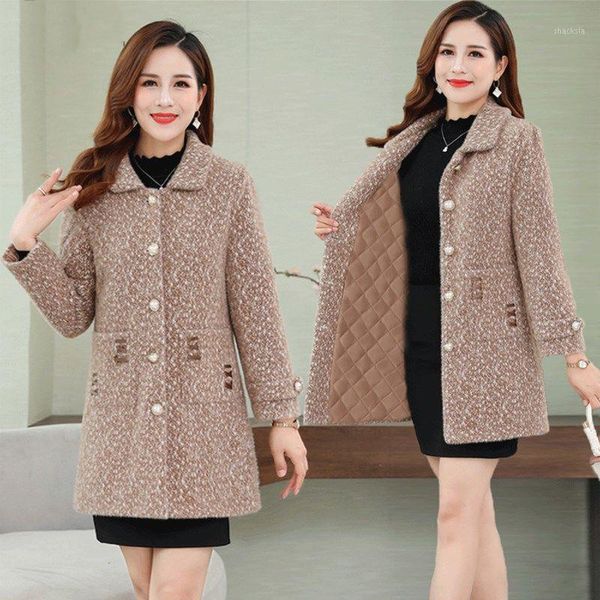 

2020 new autumn winter woolen coat female mid-long outerwear plus size add cotton thick warm mink velvet outerwear woolen coat1, Black