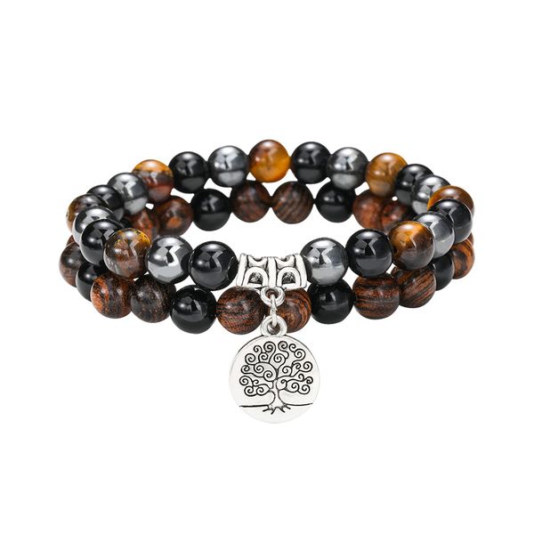 

8mm 6mm браслет бисер мода life tree charm мужчины женщины агатовые тигровый глаз энергия природный камень гематит ручной работы пара брасле, Black