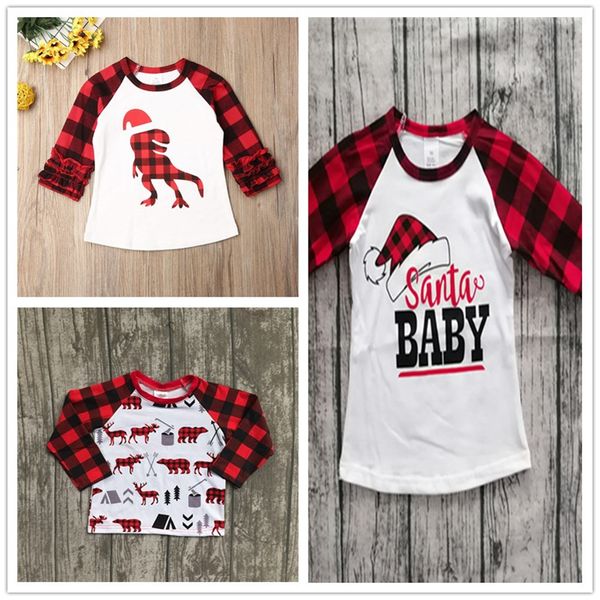 

baby kids christmas costume toddler plaid pullover ins sweatshirt xmas hoodie pajamas reindeer dinosaur print t shirt e102906, Blue