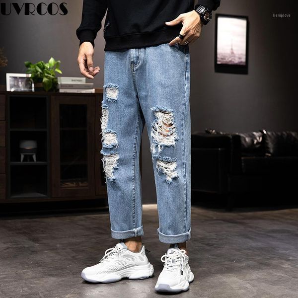 

men's jeans ripped hole 2020 autumn and winter fashion casual trend street straight jeans1, Blue