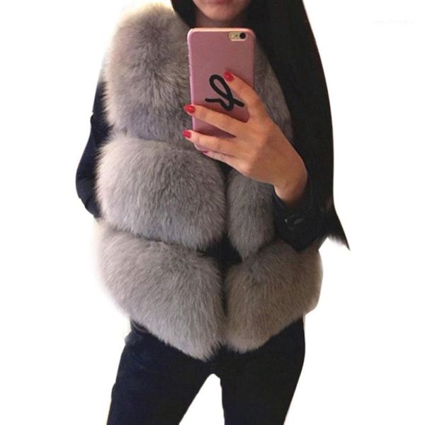 

women's fur & faux women vest coat winter thick warm hairy luxury jacket outwear gilet female solid overcoat colete feminino1, Black
