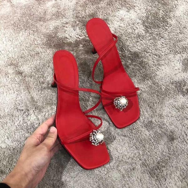 

slippers clip toe high heel sandals 2021 summer fashion open rhinestone ladies slippers1, Black