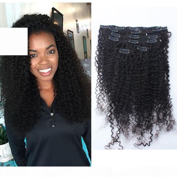 

clip in human hair extensions 7pcs natural color clip brazilian weave virgin extensions human hair 100g afro kinky curly clip, Black;brown