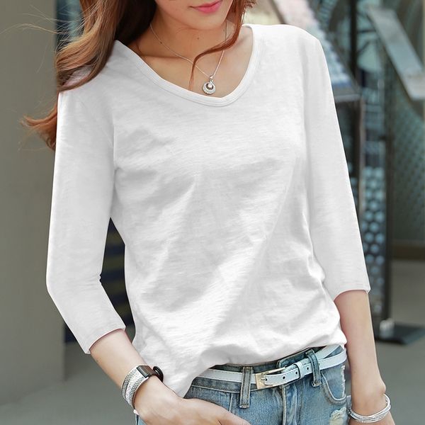 

осень top t- 2020 новый топ с длинным рукавом рыхлого дна рубашка 7-рукав ины тенденция domox t-рубашка женщин t- женщин, White