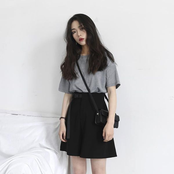 

women's tracksuits 2021 student grey short-sleeved black mini broad-legged trousers set norschach college two-piece outfits for women, Gray