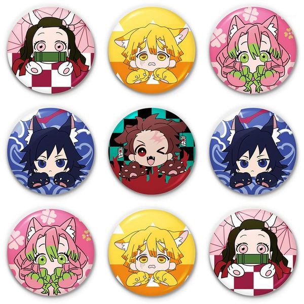

round ladies cartoon kimetsu no yaiba women brooch charms fashion pendant badges enamel pins couples trendy party metal broszka1, Gray