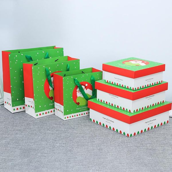 

1pcs christmas gift paper box gift hand paper bags with ribbon handheld cookie candy packing boxes