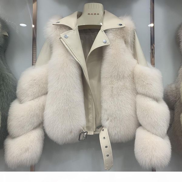 

fashion real fox fur coats with genuine sheepskin leather wholeskin natural fox fur jacket outwear luxury women 2020 winter new cx200817, Black