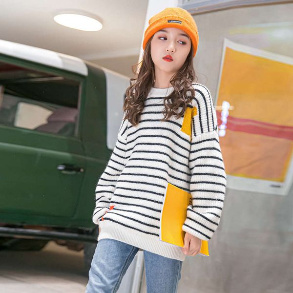 

foreign sweater pullover 2020 sle new autumn and winter clothing korean version 12 girls' 15-year-old children's outer h8y1, Blue