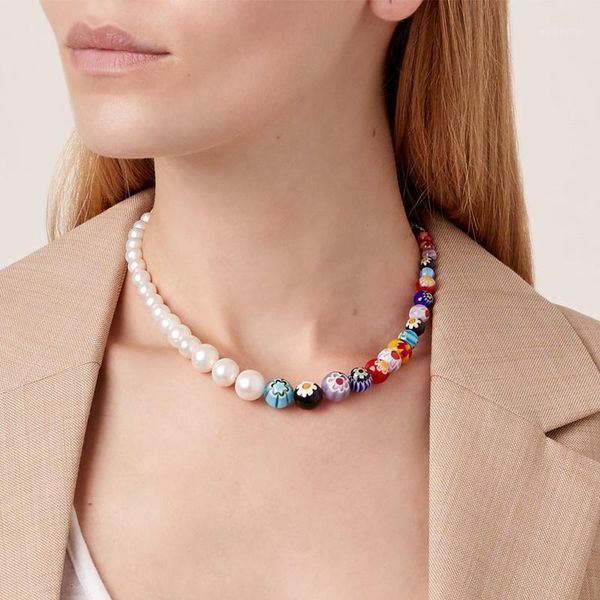 

women's fashion irregular design neck jewelry handmade natural pearl beaded necklace 2020 summer bohemian choker gift for friend1, Golden;silver