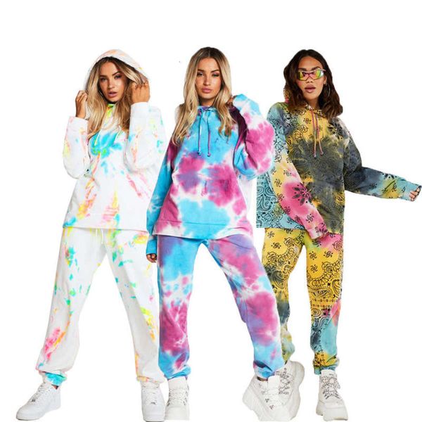

tie sweater suit women's dye hooded sportswear two piece winter, Gray
