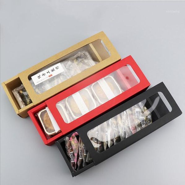 

gift wrap 10pcs pvc clear window paper box drawer style cookie black brown red macaron chocolate gift1
