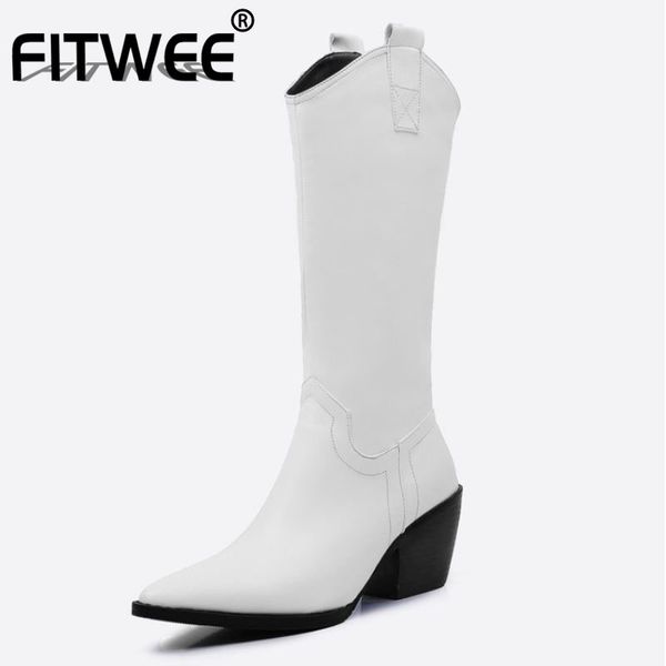 

fitwee 2021 зимние ботинки женщин колено высокий каблук обувь женские теплые ботинки способа сексуальный тонкий носок повседневная обувь раз, Black