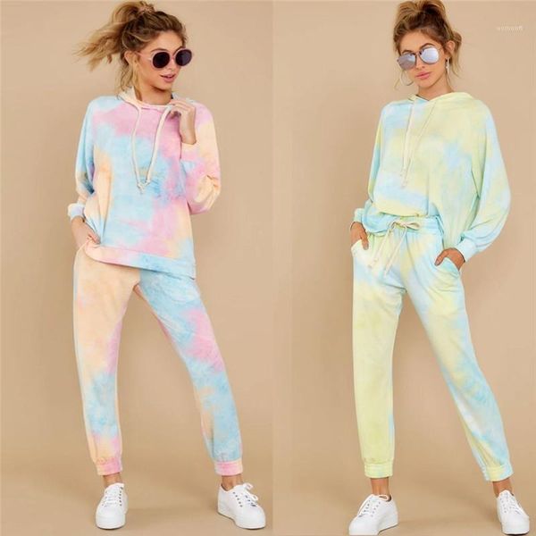 

fashion trend long sleeve hooded sweatshirt 2 pieces sets designer female loose casual suits tie dye ladies tracksuit 2pcs set, Gray