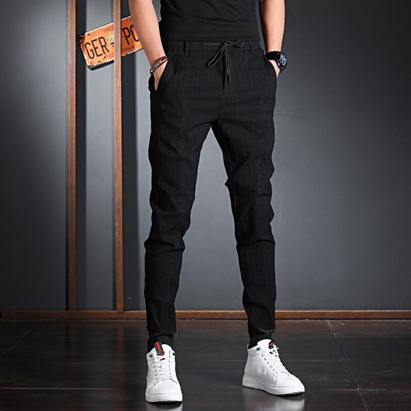 

men's pants 2021 casual men spring black jacquard joggers korean streetwear elastic waist drawstring trousers