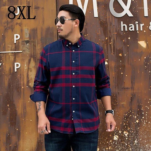 

8xl 6xl 2021 new arrival men's shirt long sleeve plaid shirt mens dress shirts brand casual business style shirts 100% cotton1, White;black