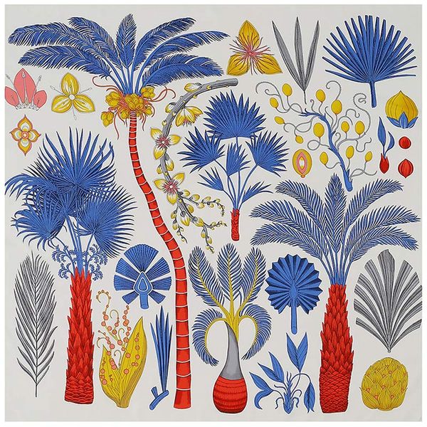 

designer twill silk scarf women palm tree print square scarves fashion sunscreen towel female lapel big head scarfs shawl plaid hijab, Blue;gray