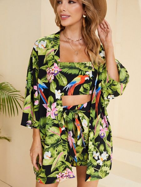 

floral tube & shorts with open front h9w2#, White