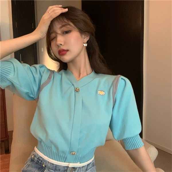 

korean style knitted sweaters women loose vintage short sleeve sweater cardigan female jumpers (r98089 c1015, White;black