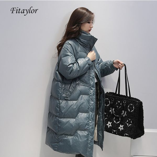 

fitaylor 2020 long jacket women 90% white duck parka new winter blue coat female yellow down thick warm outerwear, Black