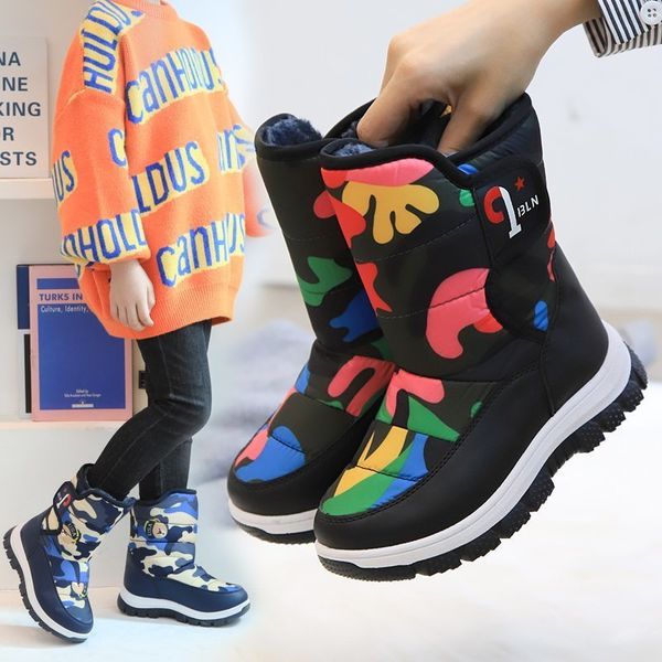 

new winter warm boy girls snow boots fashion black kids boy fashion boots plus velvet toddler girl boots outdoor shoes children y201028, Black;grey