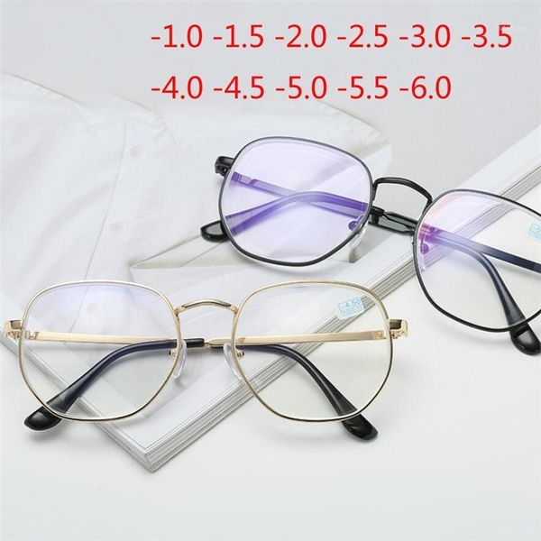 

2021new myopia glasses finished golden and black frame blue film short sight eyewear prescription glasses -1.0 -1.5 -2.0 to -6.01