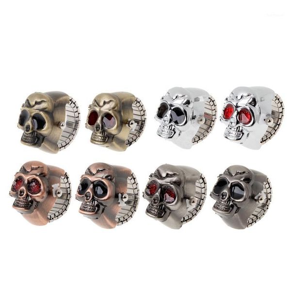 

vintage cool design skull case flip quartz elastic finger ring watch unsex1, Golden;silver