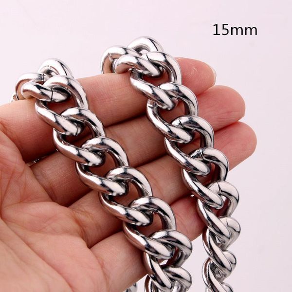 

15mm fashion men's necklace 316l stainlesss steel curb cuban link chain bracelet jewelry christmas gift 7-40inch1, Silver