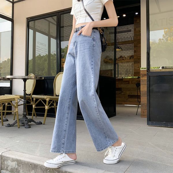 

2021 new cotton fashion summer korean style women's brim pants legged biya cat thin beard mop jeans ny6d, Blue