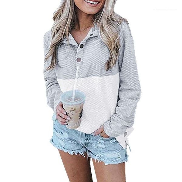 

толстовки кнопка нагрудных шей длинного рукав толстовка дама широкой талия одежда женщина color matching, Black